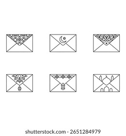 Six Elegant Line Art Envelopes Islamic Mandala Crescent Moon Mosque Festive Designs Ramadan Eid Greeting Cards