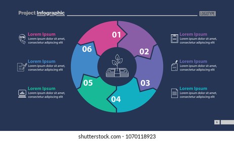 Six elements of money growing circle diagram template. Business data. Graph, chart, design. Creative concept for infographic, report. Can be used for topics like finances, savings, investment