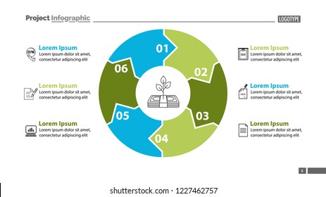 Six elements of money growing circle diagram template. Business data. Graph, chart, design. Creative concept for infographic, report. Can be used for topics like finances, savings, investment