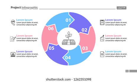Six elements of money growing circle diagram template. Business data. Graph, chart, design. Creative concept for infographic, report. Can be used for topics like finances, savings, investment