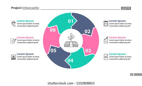 Six elements of money growing circle diagram template. Business data. Graph, chart, design. Creative concept for infographic, report. Can be used for topics like finances, savings, investment