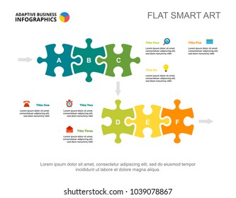 Six elements process chart slide template. Business data. Project, review, design. Creative concept for infographic, project. Can be used for topics like teamwork, training, research.