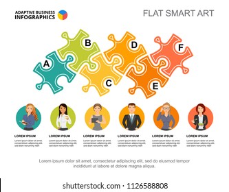 Six elements process chart template for presentation. Business data visualization. Team, insurance, management or marketing creative concept for infographic, report, project layout.