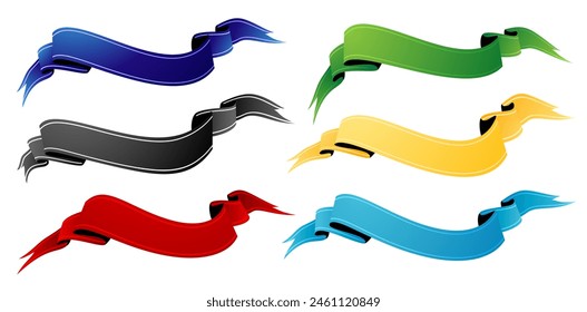 six elements ribbons on a isolated white backgrounds for banners, decks, collages, scene designs, User interface, Branding or identity campaigns, Stationery prints layouts, Presentations material sign