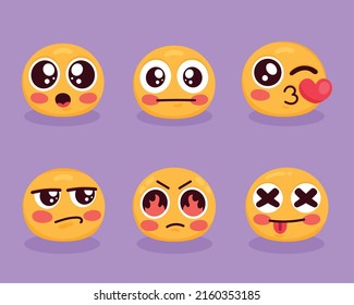 seis iconos de caracteres emojis