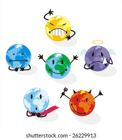 Six emoticons expressing planet earth´s humor temperature.