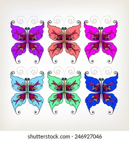 six Fantasy painted colorful butterfly 
