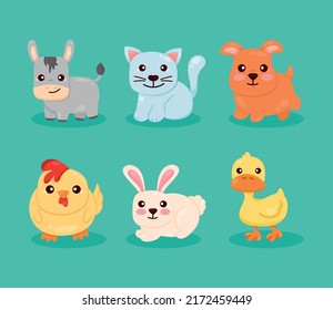 six farm animals cute characters