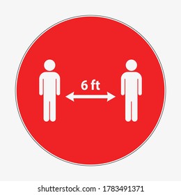 A seis pies de distancia entre dos personas, señal de círculo rojo vector. Mantener un símbolo de distancia seguro. Icono del coronavirus de cuarentena.