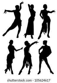 six female figures dancing Latin Dance