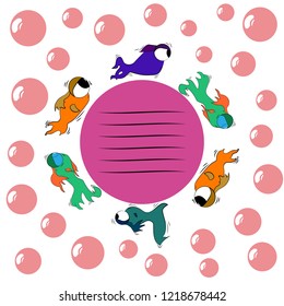 six fish arranged in a circle . postcard