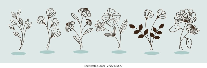 seis flores ícones jardim ilustração vetor