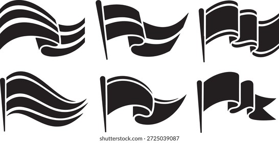 Seis ondas fluindo decorativos faixas isoladas no fundo branco curvo