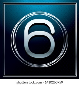 six font number in gray round frame over metallic texture vector illustration