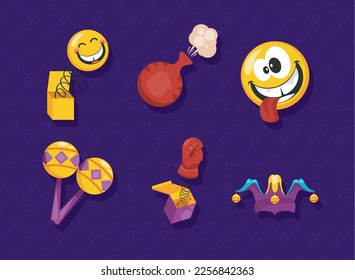 six fools day set icons