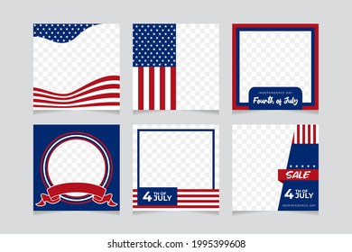 Six Fourth of July Social Media Set Template Vector