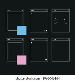 Six frames and windows on the back background and elements of pop art 