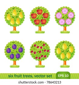 six fruit trees, vector set