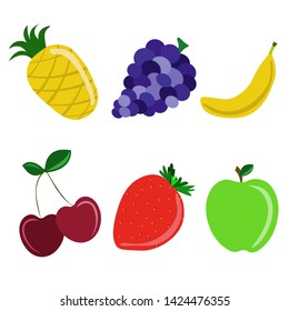six fruits vector on white background