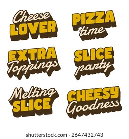Six fun pizza quotes perfect for stickers or shirt patches