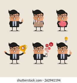 Six funny cartoon office workers