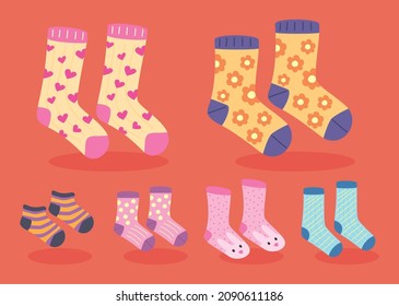six funny socks set icons