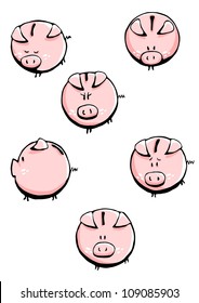 Six funny vector pig. Each of pig is separate object.