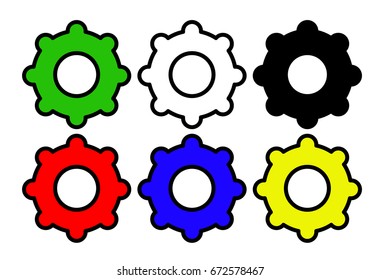 Six gears with different colors for the settings icon