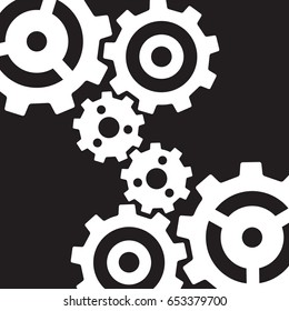 Six gears isolated on black background