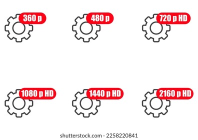 six gears video player elements icons indicating video resolution