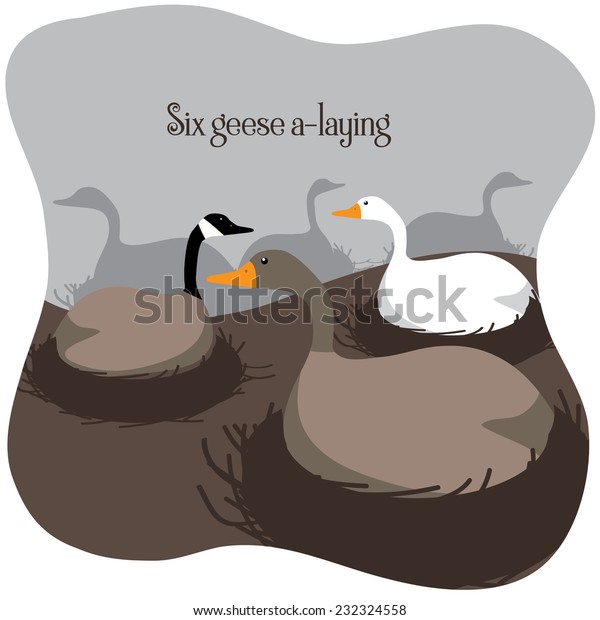 Six Geese Laying Twelve Days Christmas Stock Vector Royalty Free 232324558 3956