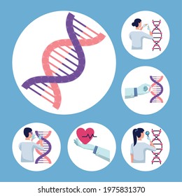 six genetic testing set icons