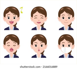 six girl character in different mood with white background