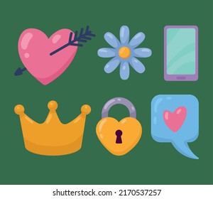 six girly doodle set icons