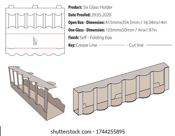 Six Glass Holder Packaging Template Self Lock Die Cut Vector