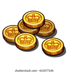 Six gold coins. Vector illustration.