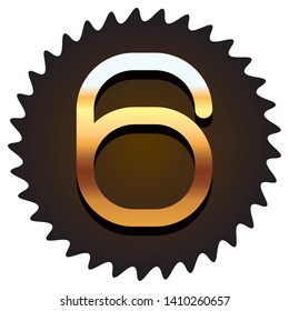 six gold font number in vintageframe label isolated vector illustration