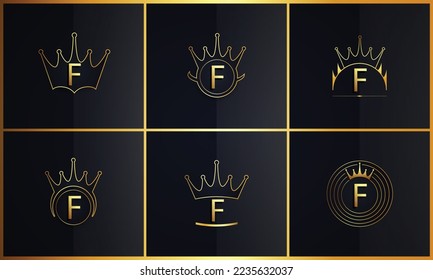 Six Golden crown designs with black background