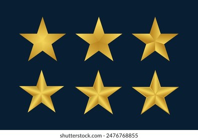 Six golden stars illustrations set, dark background.