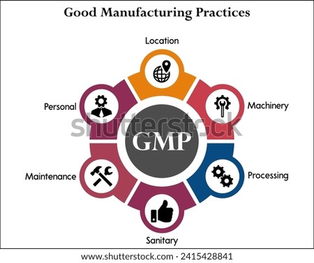 six Good manufacturing Practices. Infographic template with icons
