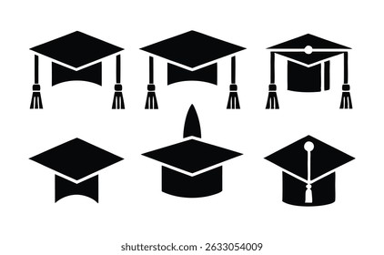 six Graduation cap vector illustrations