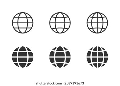 Six gray globes with black lines, a modern and minimalist design suitable for business presentations, technology blogs, and educational materials.