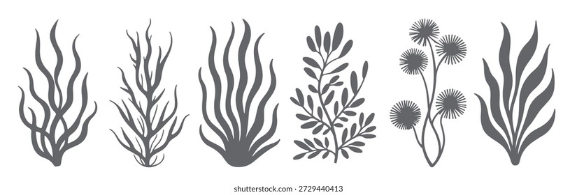 Seis ilustraciones botánicas de la silueta gris