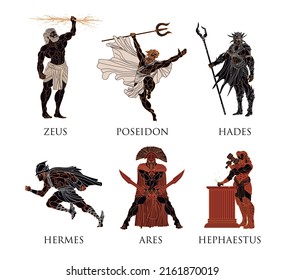 Six Greek Powerful Gods Collection Stock Vector (Royalty Free ...