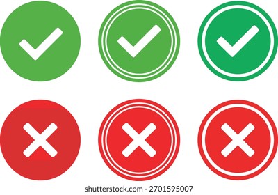 Six green checkmarks and red crosses on white background check mark x mark 1