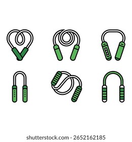 Six Green Jump Ropes Fitness Icons Line Art Style Health Wellness Theme