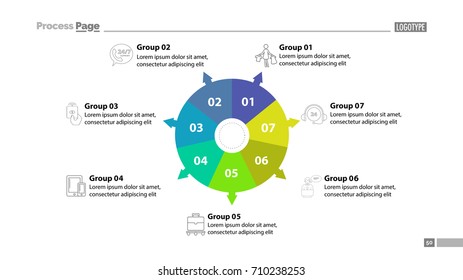 Six group donut chart slide template