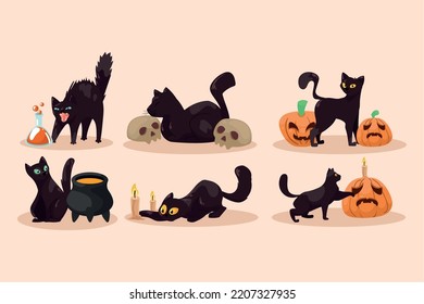 six halloween cats mascots characters