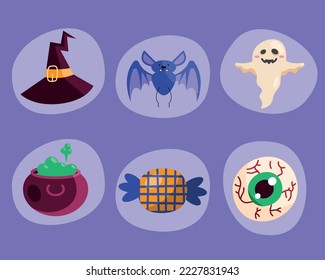 six halloween celebration set icons