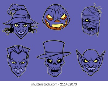 Six halloween heads